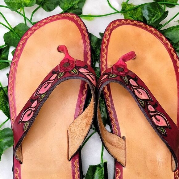 Handmade Leather Flip Flops. Absolutely Beautiful. Like New - Picture 7 of 7